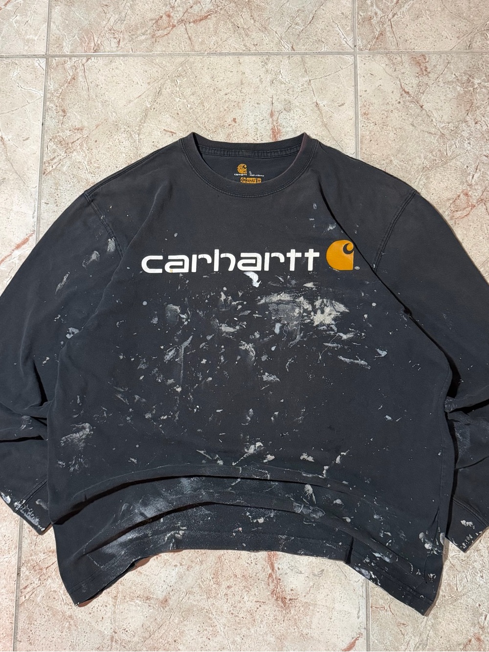 Carhartt Original Fit Black Paint Splatter Logo Long Sleeve Shirt L